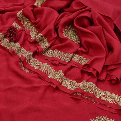 Rare Vintage Red Pure Silk Saree Zardozi Hand Embroidered Designer Sabyasachi Sari 5.5 Yard Bollywood Party Wear