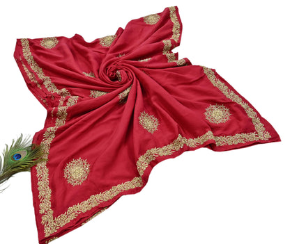 Rare Vintage Red Pure Silk Saree Zardozi Hand Embroidered Designer Sabyasachi Sari 5.5 Yard Bollywood Party Wear