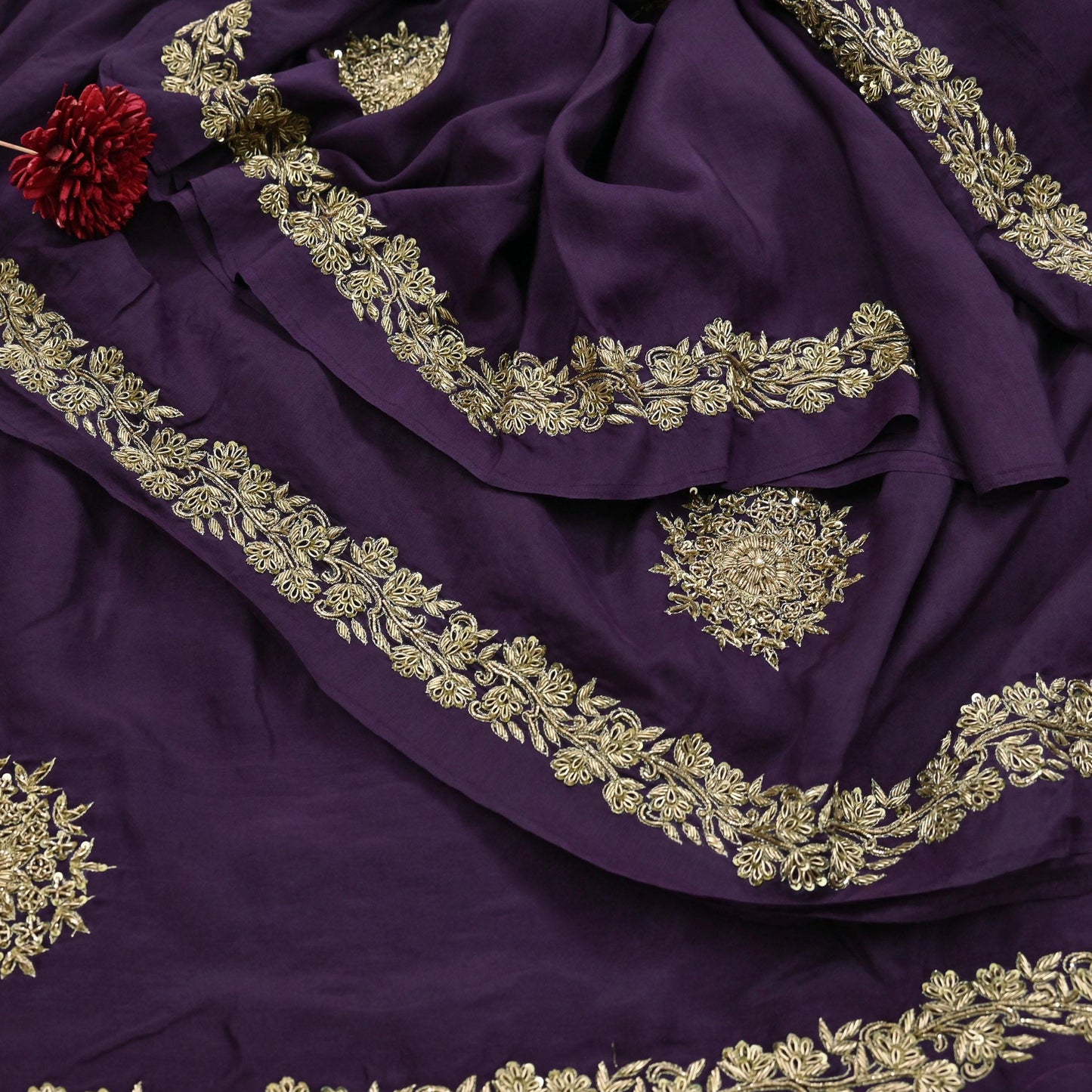 Rare Vintage Purple Pure Silk Saree Zardozi Hand Embroidered Designer Sabyasachi Sari 6 Yard Bollywood Party Wear