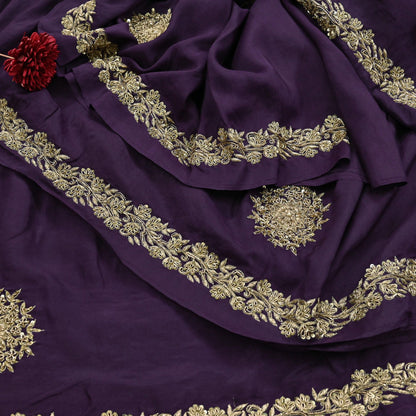 Rare Vintage Purple Pure Silk Saree Zardozi Hand Embroidered Designer Sabyasachi Sari 6 Yard Bollywood Party Wear