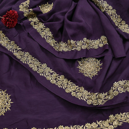 Rare Vintage Purple Pure Silk Saree Zardozi Hand Embroidered Designer Sabyasachi Sari 6 Yard Bollywood Party Wear