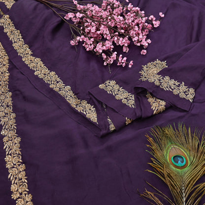 Rare Vintage Purple Pure Silk Saree Zardozi Hand Embroidered Designer Sabyasachi Sari 6 Yard Bollywood Party Wear