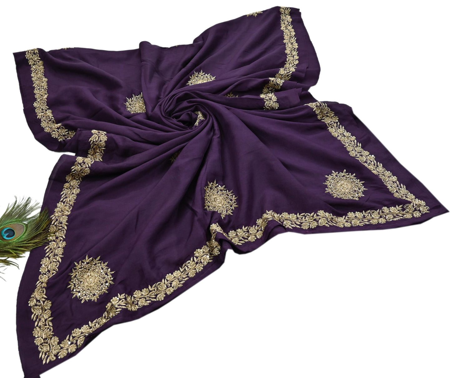 Rare Vintage Purple Pure Silk Saree Zardozi Hand Embroidered Designer Sabyasachi Sari 6 Yard Bollywood Party Wear