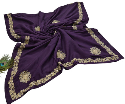 Rare Vintage Purple Pure Silk Saree Zardozi Hand Embroidered Designer Sabyasachi Sari 6 Yard Bollywood Party Wear