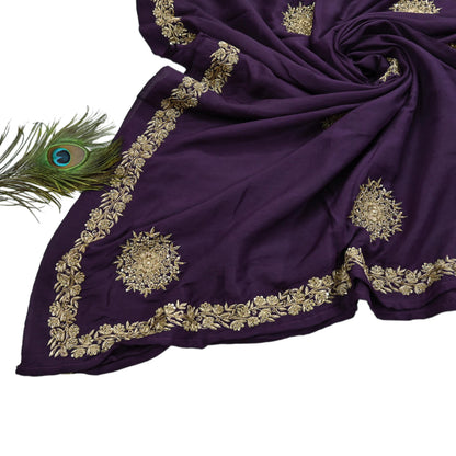 Rare Vintage Purple Pure Silk Saree Zardozi Hand Embroidered Designer Sabyasachi Sari 6 Yard Bollywood Party Wear