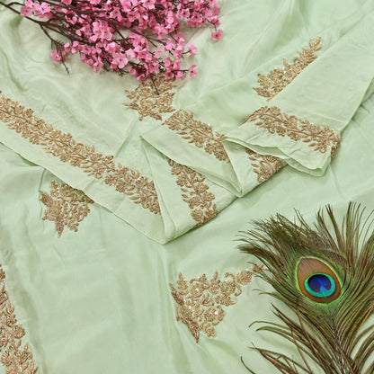 Rare Vintage Pista Green Pure Silk Saree Zardozi Hand Embroidered Designer Sabyasachi Sari 5.5 Yard Bollywood Party Wear