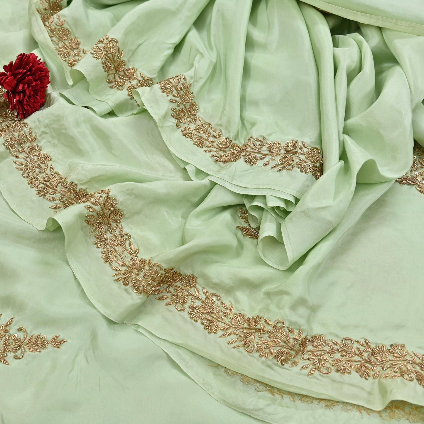 Rare Vintage Pista Green Pure Silk Saree Zardozi Hand Embroidered Designer Sabyasachi Sari 5.5 Yard Bollywood Party Wear