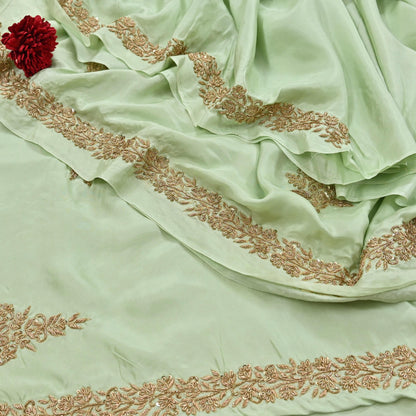 Rare Vintage Pista Green Pure Silk Saree Zardozi Hand Embroidered Designer Sabyasachi Sari 5.5 Yard Bollywood Party Wear