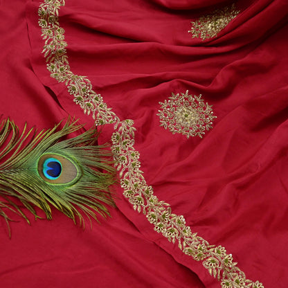 Rare Vintage Red Pure Silk Saree Zardozi Hand Embroidered Designer Sabyasachi Sari 5.5 Yard Bollywood Party Wear