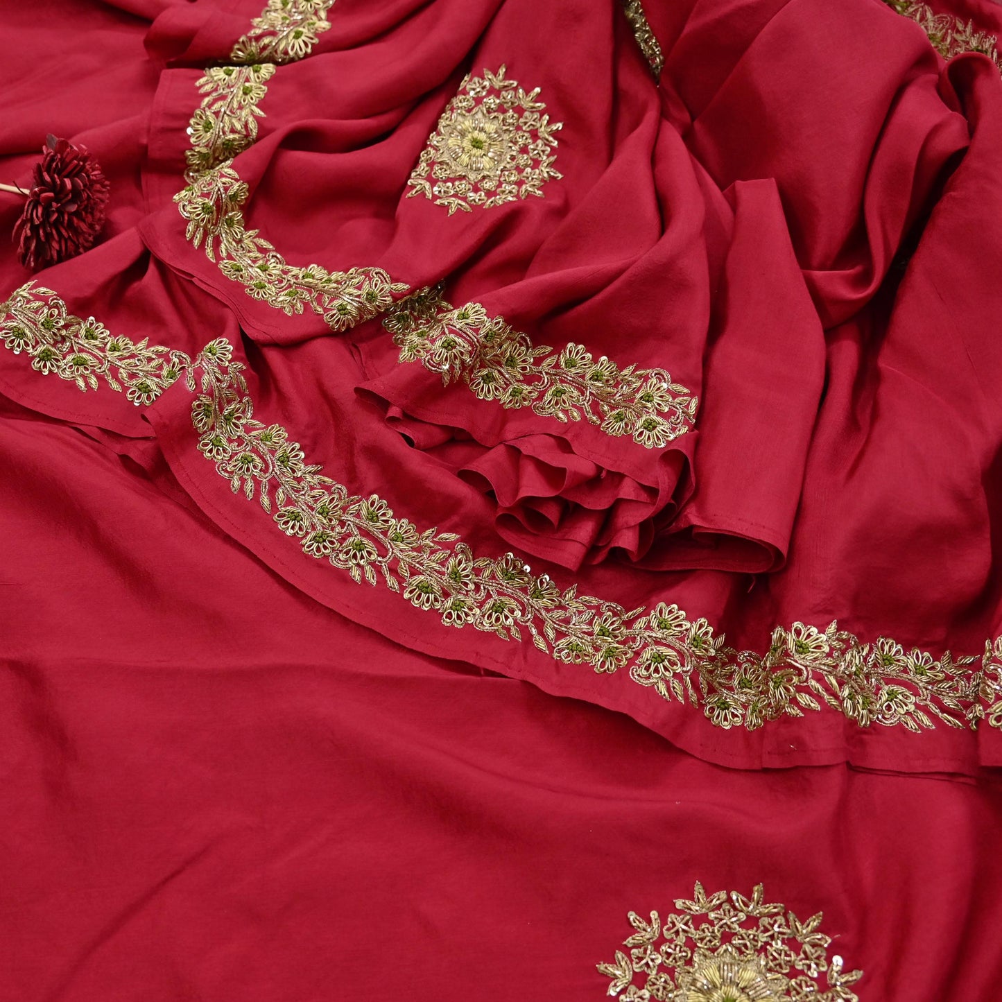 Rare Vintage Red Pure Silk Saree Zardozi Hand Embroidered Designer Sabyasachi Sari 5.5 Yard Bollywood Party Wear