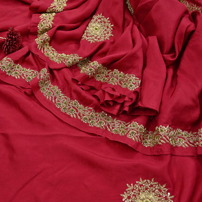 Rare Vintage Red Pure Silk Saree Zardozi Hand Embroidered Designer Sabyasachi Sari 5.5 Yard Bollywood Party Wear