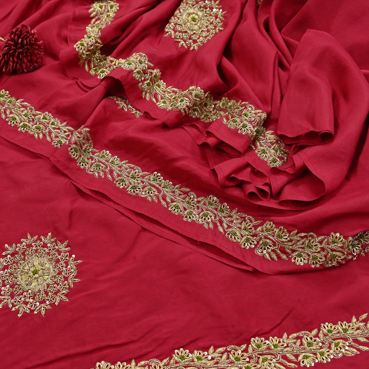 Rare Vintage Red Pure Silk Saree Zardozi Hand Embroidered Designer Sabyasachi Sari 5.5 Yard Bollywood Party Wear
