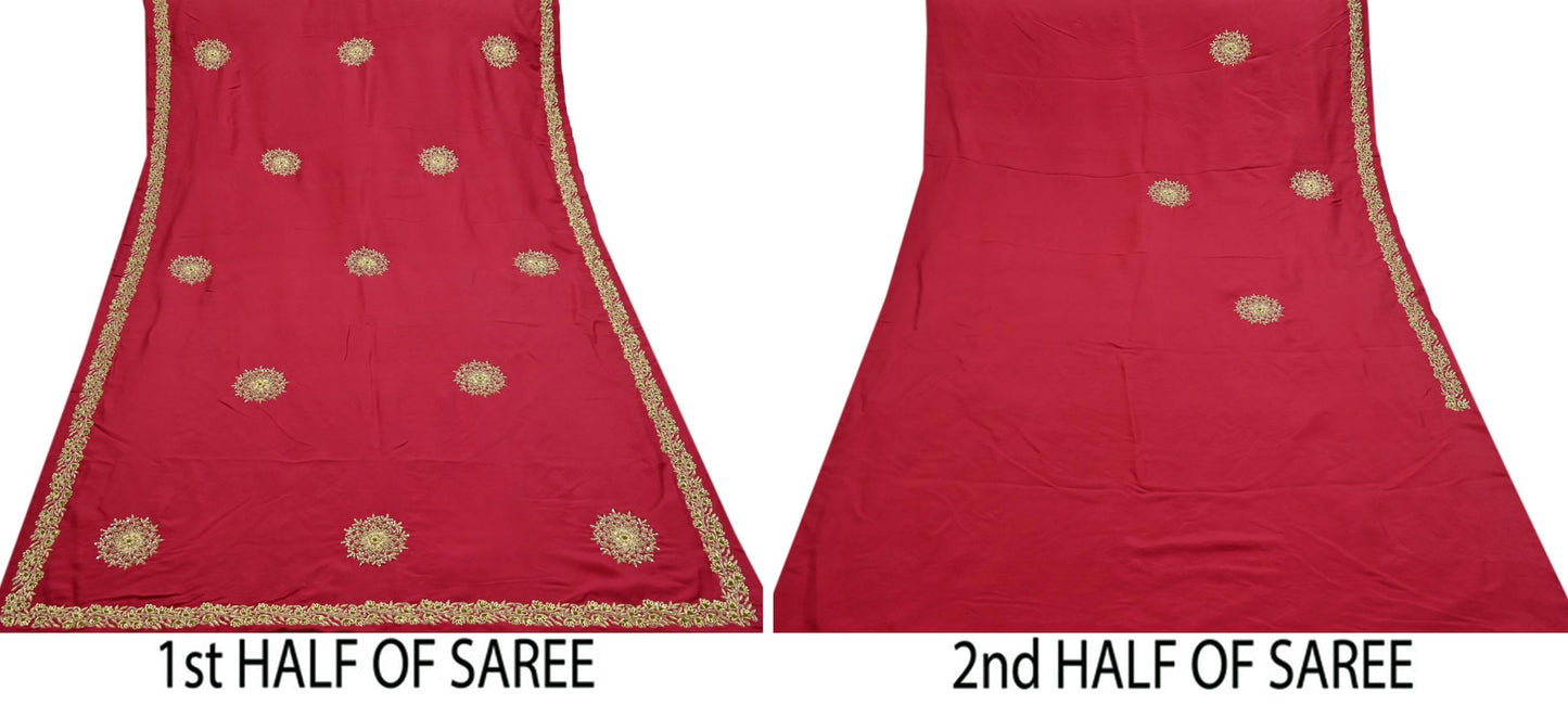 Rare Vintage Red Pure Silk Saree Zardozi Hand Embroidered Designer Sabyasachi Sari 5.5 Yard Bollywood Party Wear