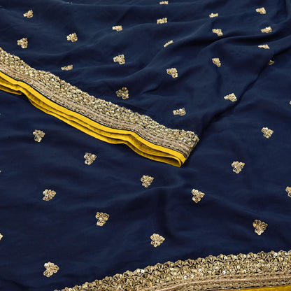 Rare Vintage Deep Blue Pure Silk Saree Zardozi Hand Embroidered Designer Sabyasachi Sari 5.5 Yard Bollywood Party Wear