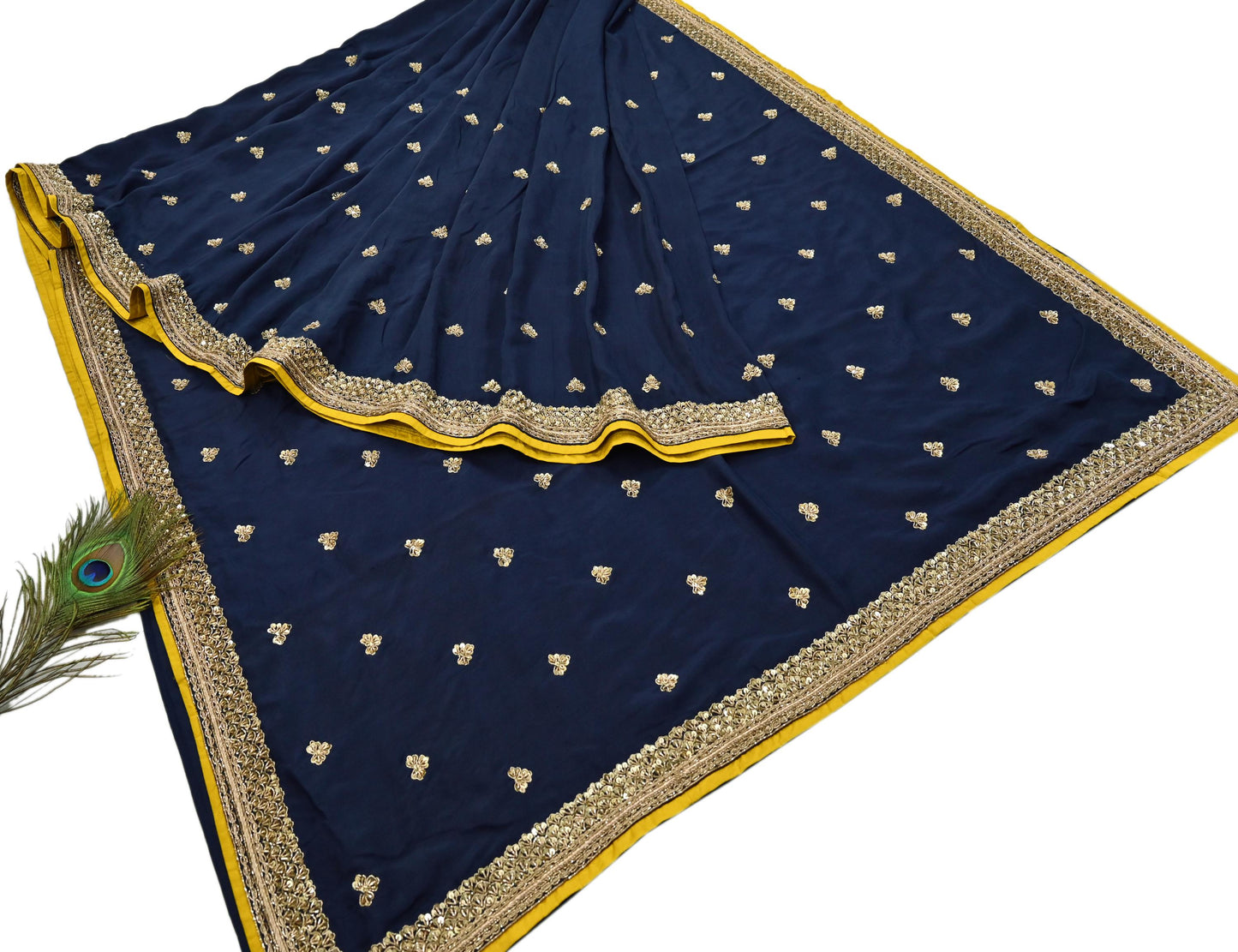 Rare Vintage Deep Blue Pure Silk Saree Zardozi Hand Embroidered Designer Sabyasachi Sari 5.5 Yard Bollywood Party Wear