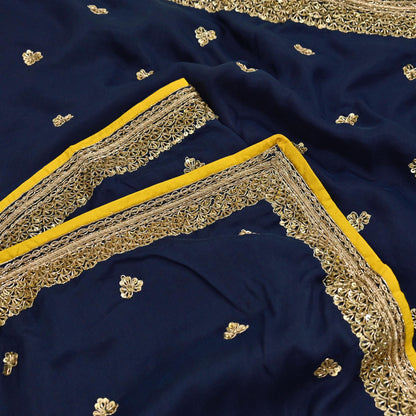 Rare Vintage Deep Blue Pure Silk Saree Zardozi Hand Embroidered Designer Sabyasachi Sari 5.5 Yard Bollywood Party Wear
