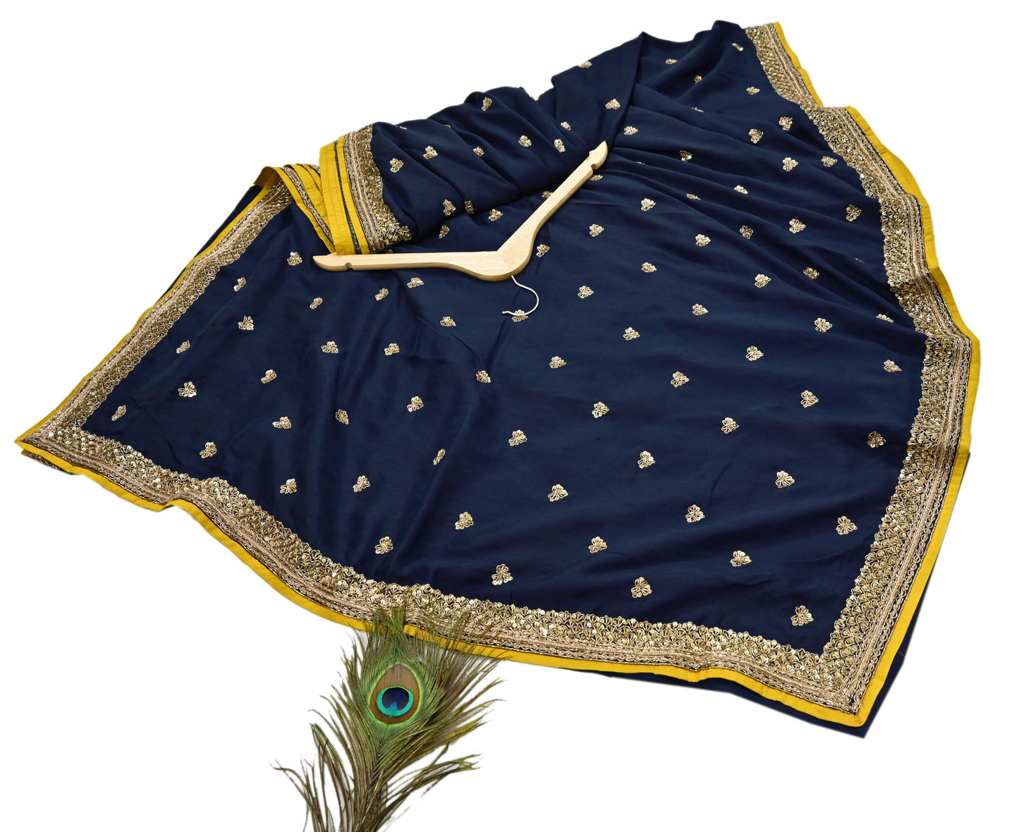 Rare Vintage Deep Blue Pure Silk Saree Zardozi Hand Embroidered Designer Sabyasachi Sari 5.5 Yard Bollywood Party Wear