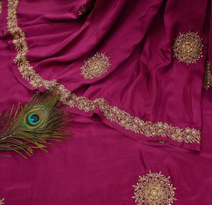 Rare Vintage Purple Pure Silk Saree Zardozi Hand Embroidered Designer Sabyasachi Sari 5.5 Yard Bollywood Party Wear