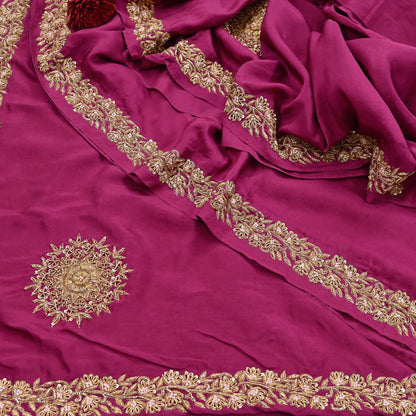 Rare Vintage Purple Pure Silk Saree Zardozi Hand Embroidered Designer Sabyasachi Sari 5.5 Yard Bollywood Party Wear