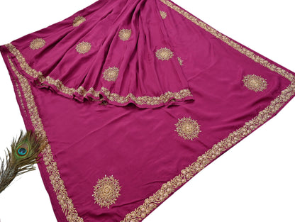 Rare Vintage Purple Pure Silk Saree Zardozi Hand Embroidered Designer Sabyasachi Sari 5.5 Yard Bollywood Party Wear