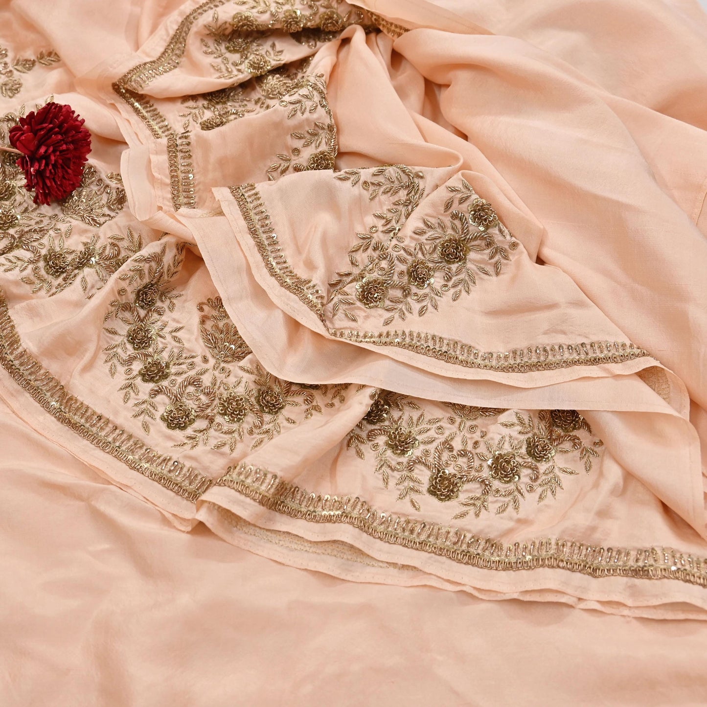 Rare Vintage Light Peach Pure Silk Saree Zardozi Hand Embroidered Designer Sabyasachi Sari 5.5 Yard Bollywood Party Wear