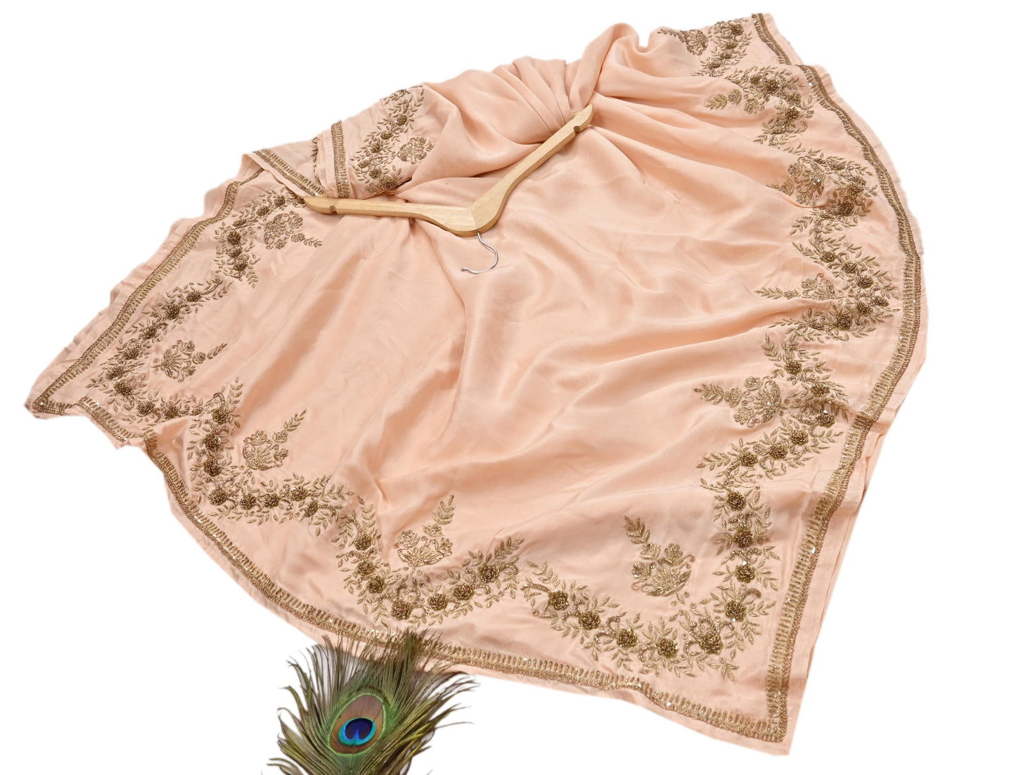 Rare Vintage Light Peach Pure Silk Saree Zardozi Hand Embroidered Designer Sabyasachi Sari 5.5 Yard Bollywood Party Wear