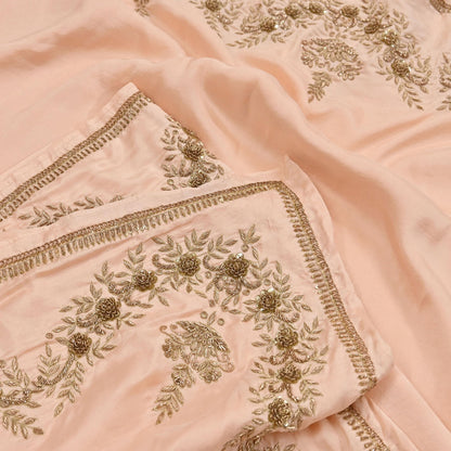 Rare Vintage Light Peach Pure Silk Saree Zardozi Hand Embroidered Designer Sabyasachi Sari 5.5 Yard Bollywood Party Wear