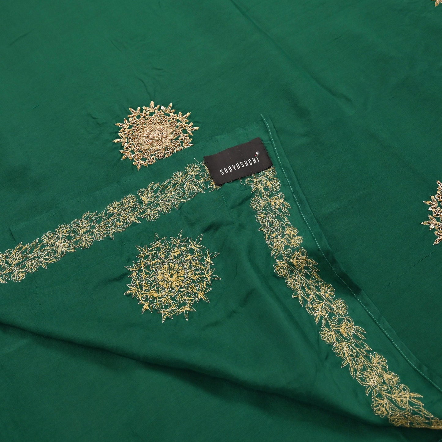 Rare Vintage Bottle Green Pure Silk Saree Zardozi Hand Embroidered Designer Sabyasachi Sari 5.5 Yard Bollywood Party Wear