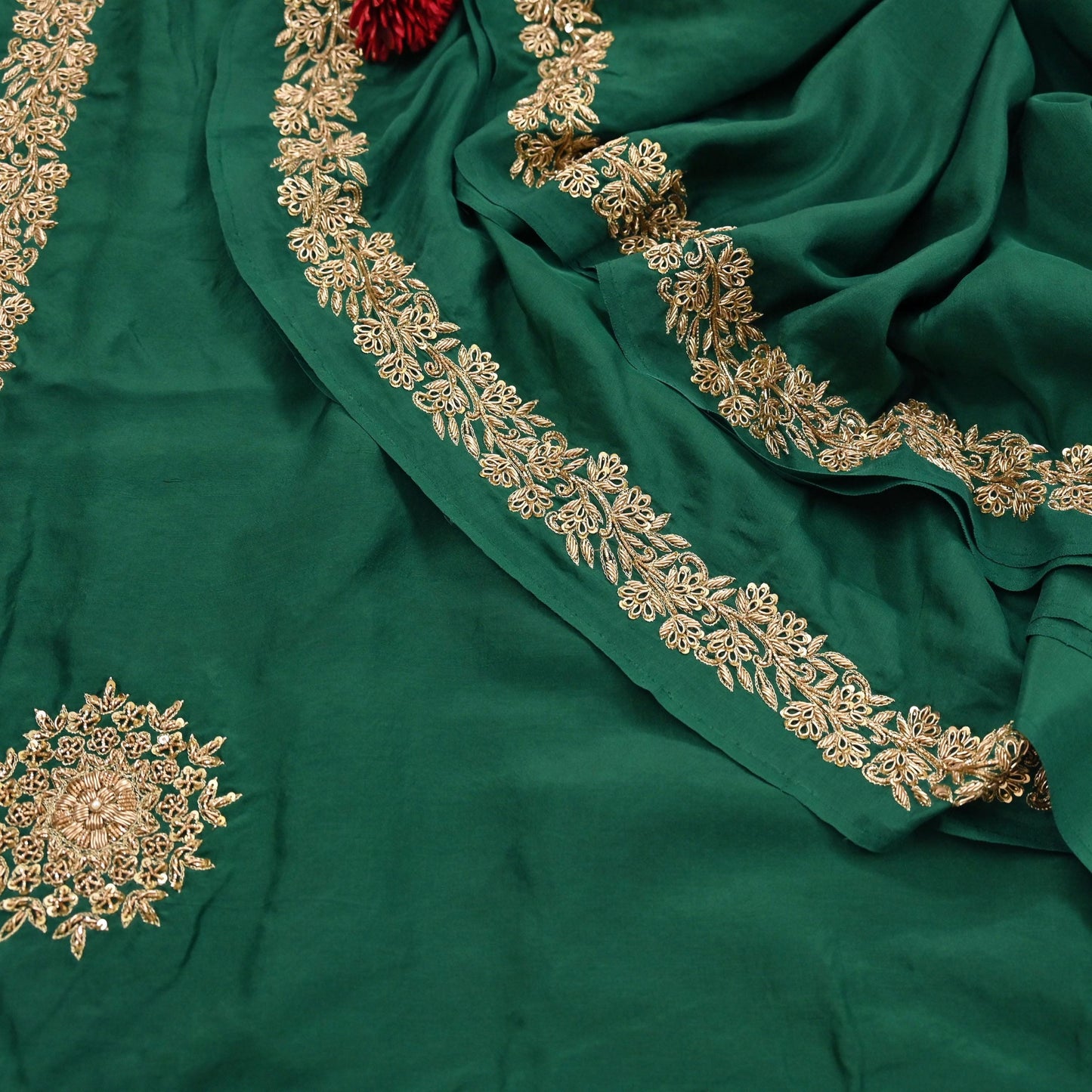 Rare Vintage Bottle Green Pure Silk Saree Zardozi Hand Embroidered Designer Sabyasachi Sari 5.5 Yard Bollywood Party Wear