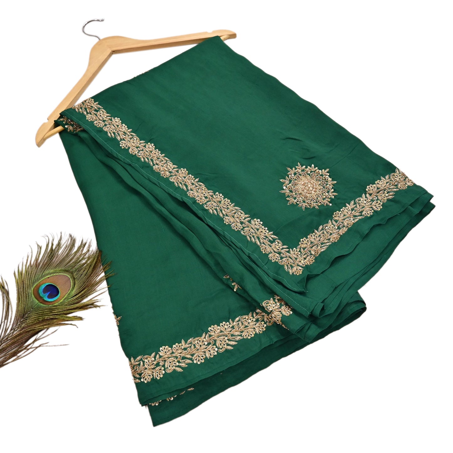 Rare Vintage Bottle Green Pure Silk Saree Zardozi Hand Embroidered Designer Sabyasachi Sari 5.5 Yard Bollywood Party Wear