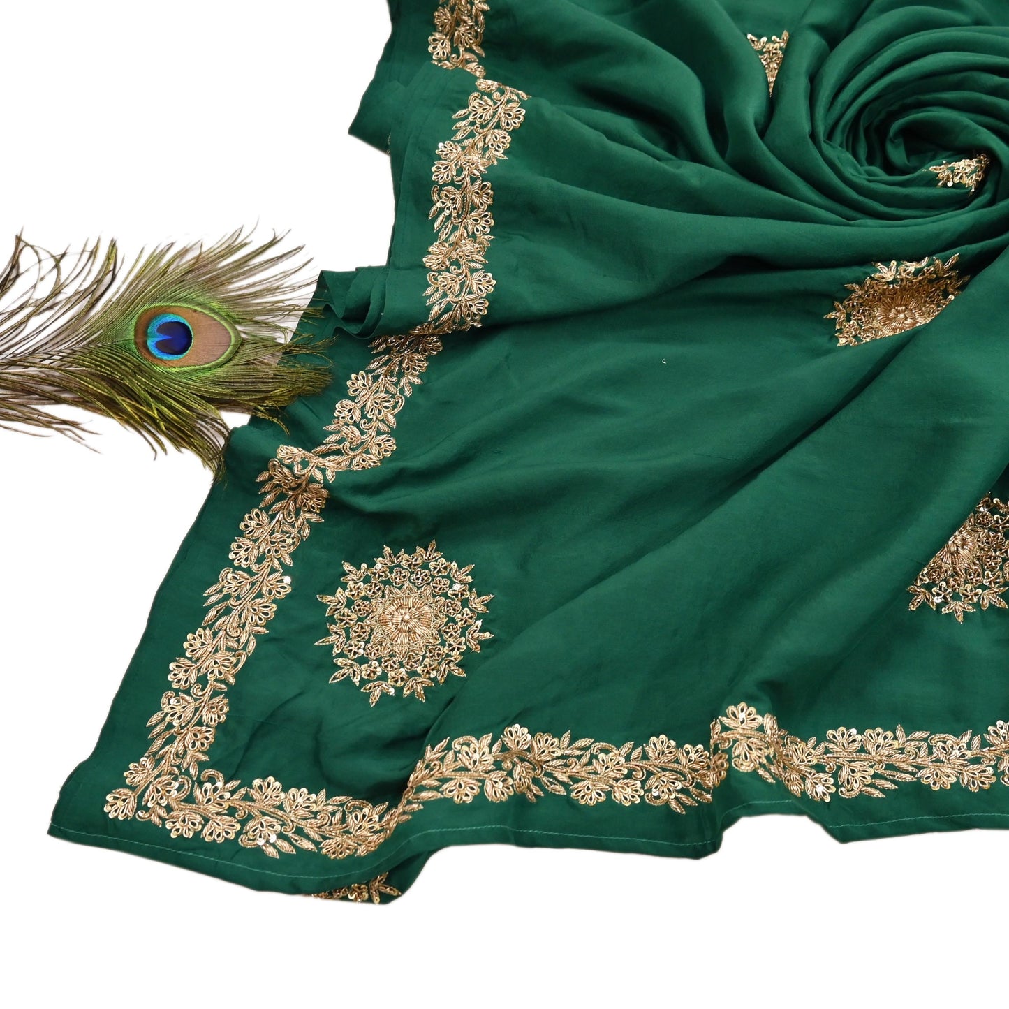 Rare Vintage Bottle Green Pure Silk Saree Zardozi Hand Embroidered Designer Sabyasachi Sari 5.5 Yard Bollywood Party Wear