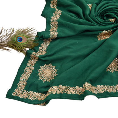 Rare Vintage Bottle Green Pure Silk Saree Zardozi Hand Embroidered Designer Sabyasachi Sari 5.5 Yard Bollywood Party Wear