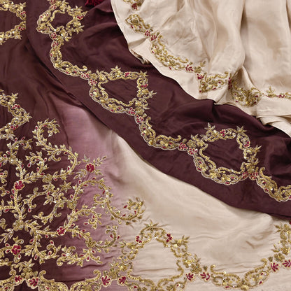 Rare Vintage Brown & Beige Pure Silk Saree Zardozi Hand Embroidered Designer Sabyasachi Sari 5.5 Yard Bollywood Party Wear