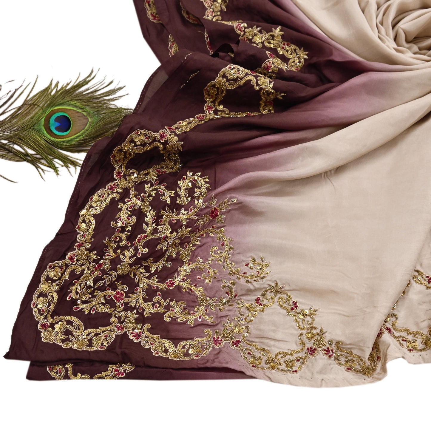 Rare Vintage Brown & Beige Pure Silk Saree Zardozi Hand Embroidered Designer Sabyasachi Sari 5.5 Yard Bollywood Party Wear