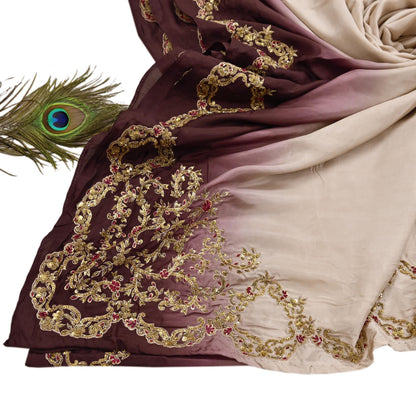 Rare Vintage Brown & Beige Pure Silk Saree Zardozi Hand Embroidered Designer Sabyasachi Sari 5.5 Yard Bollywood Party Wear