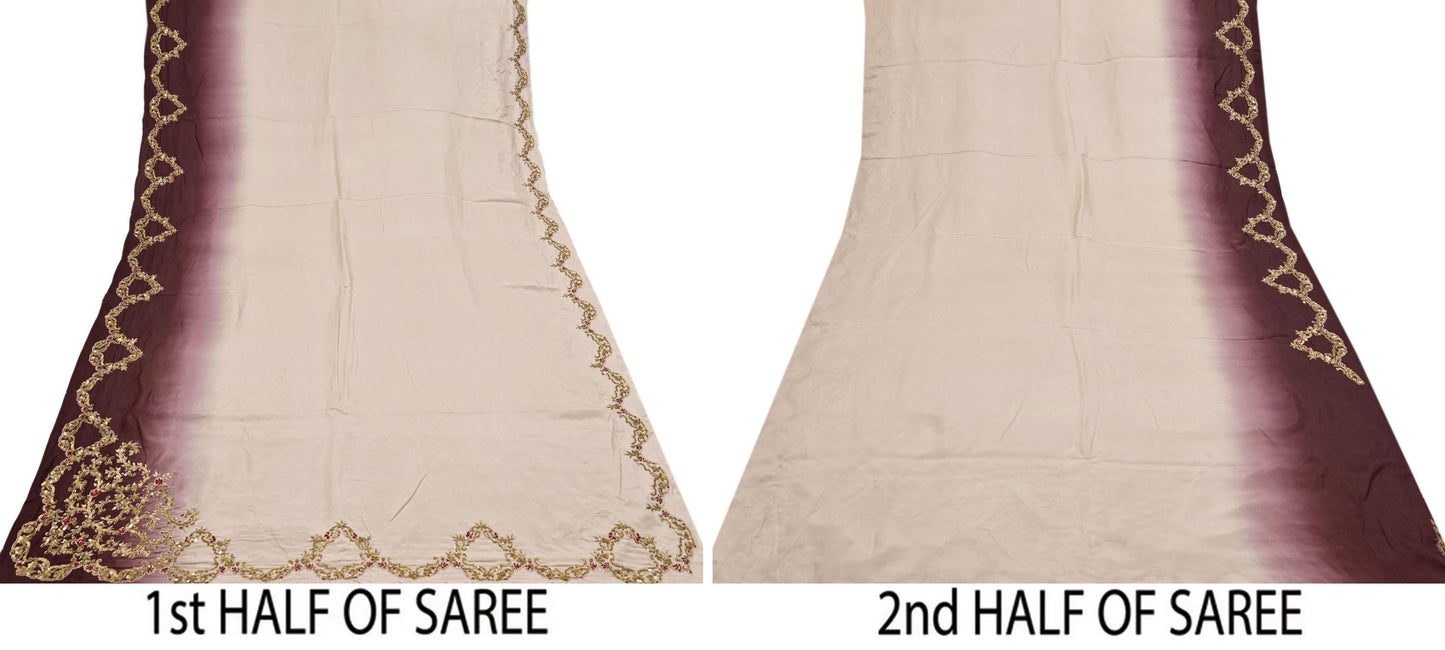 Rare Vintage Brown & Beige Pure Silk Saree Zardozi Hand Embroidered Designer Sabyasachi Sari 5.5 Yard Bollywood Party Wear