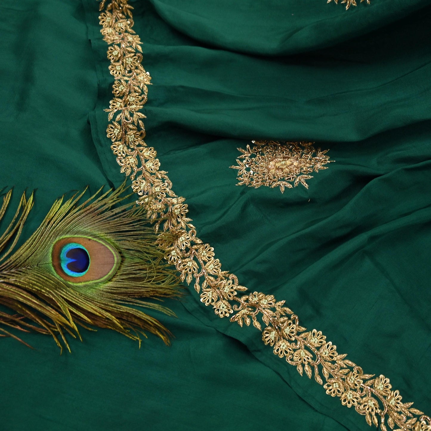 Rare Vintage Bottle Green Pure Silk Saree Zardozi Hand Embroidered Designer Sabyasachi Sari 5.5 Yard Bollywood Party Wear