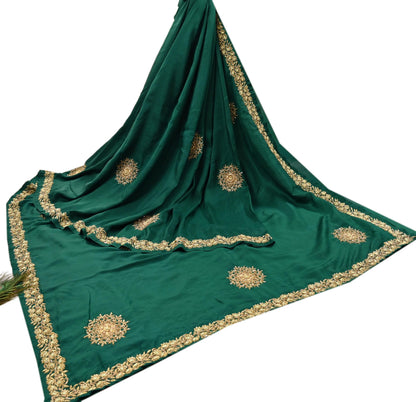 Rare Vintage Bottle Green Pure Silk Saree Zardozi Hand Embroidered Designer Sabyasachi Sari 5.5 Yard Bollywood Party Wear