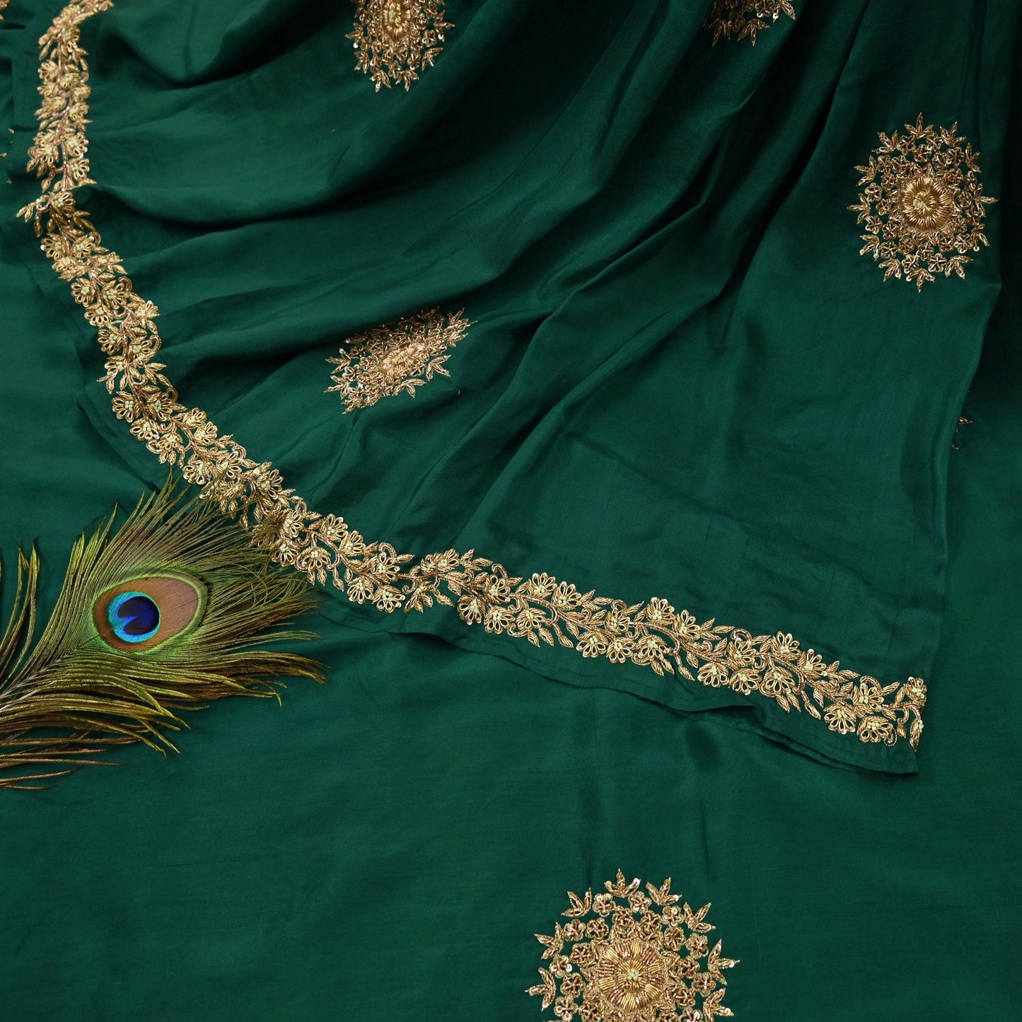 Rare Vintage Bottle Green Pure Silk Saree Zardozi Hand Embroidered Designer Sabyasachi Sari 5.5 Yard Bollywood Party Wear