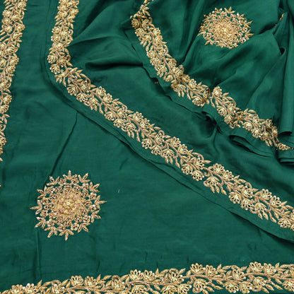 Rare Vintage Bottle Green Pure Silk Saree Zardozi Hand Embroidered Designer Sabyasachi Sari 5.5 Yard Bollywood Party Wear