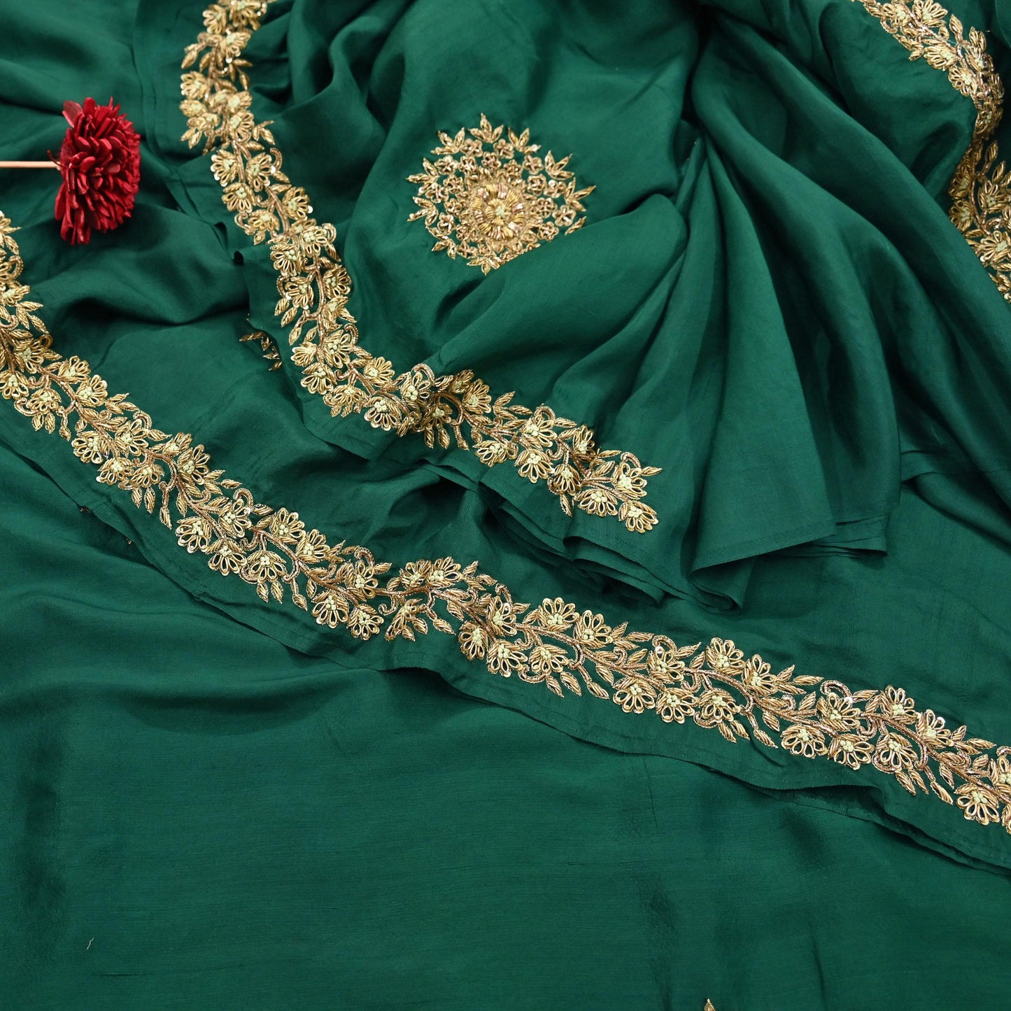 Rare Vintage Bottle Green Pure Silk Saree Zardozi Hand Embroidered Designer Sabyasachi Sari 5.5 Yard Bollywood Party Wear
