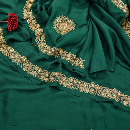 Rare Vintage Bottle Green Pure Silk Saree Zardozi Hand Embroidered Designer Sabyasachi Sari 5.5 Yard Bollywood Party Wear
