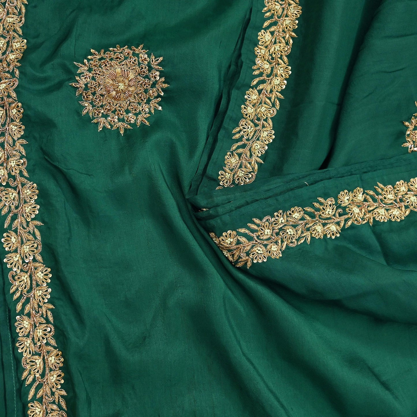 Rare Vintage Bottle Green Pure Silk Saree Zardozi Hand Embroidered Designer Sabyasachi Sari 5.5 Yard Bollywood Party Wear