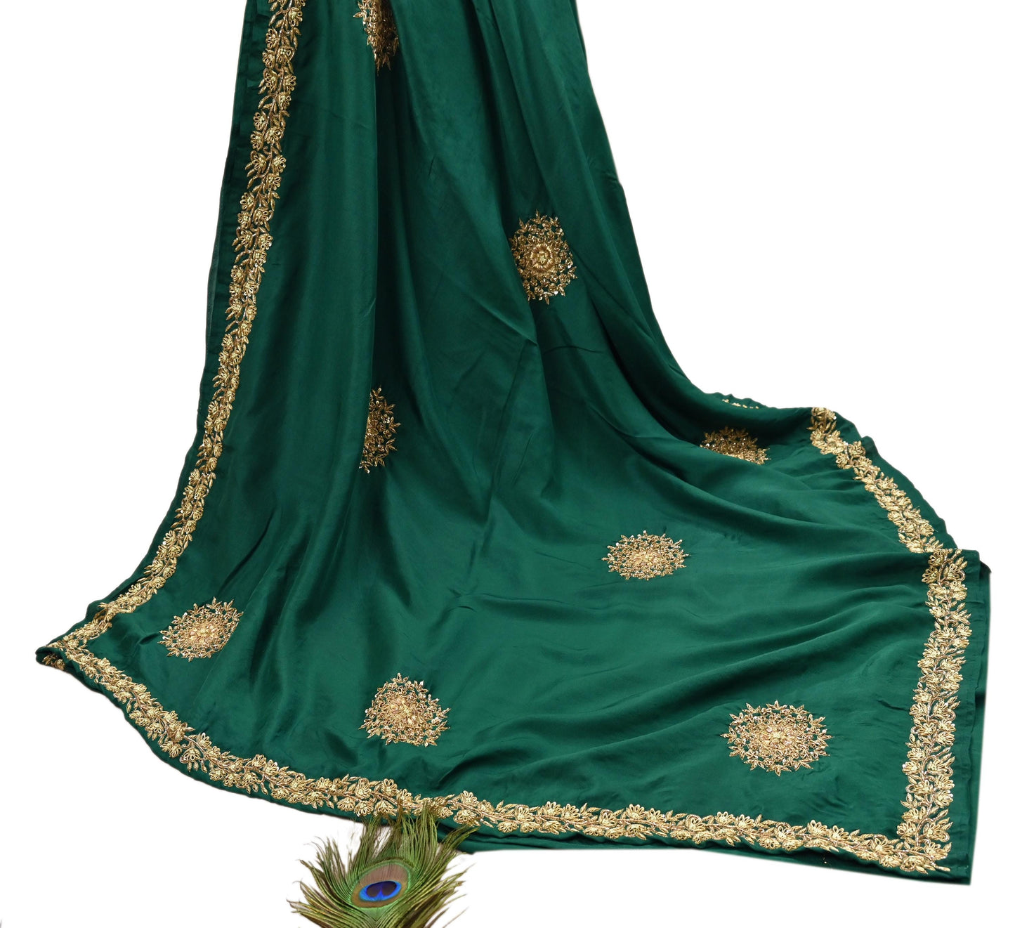 Rare Vintage Bottle Green Pure Silk Saree Zardozi Hand Embroidered Designer Sabyasachi Sari 5.5 Yard Bollywood Party Wear