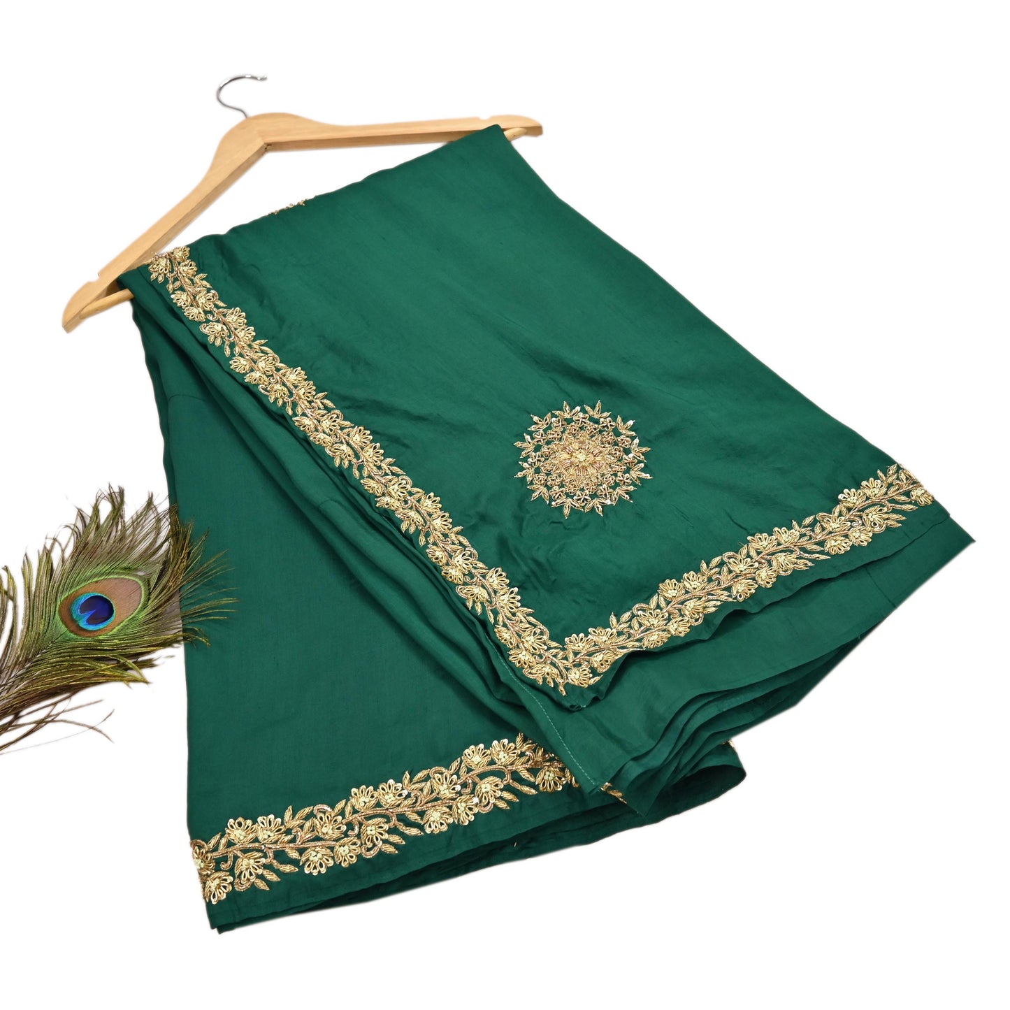 Rare Vintage Bottle Green Pure Silk Saree Zardozi Hand Embroidered Designer Sabyasachi Sari 5.5 Yard Bollywood Party Wear