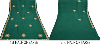 Rare Vintage Bottle Green Pure Silk Saree Zardozi Hand Embroidered Designer Sabyasachi Sari 5.5 Yard Bollywood Party Wear
