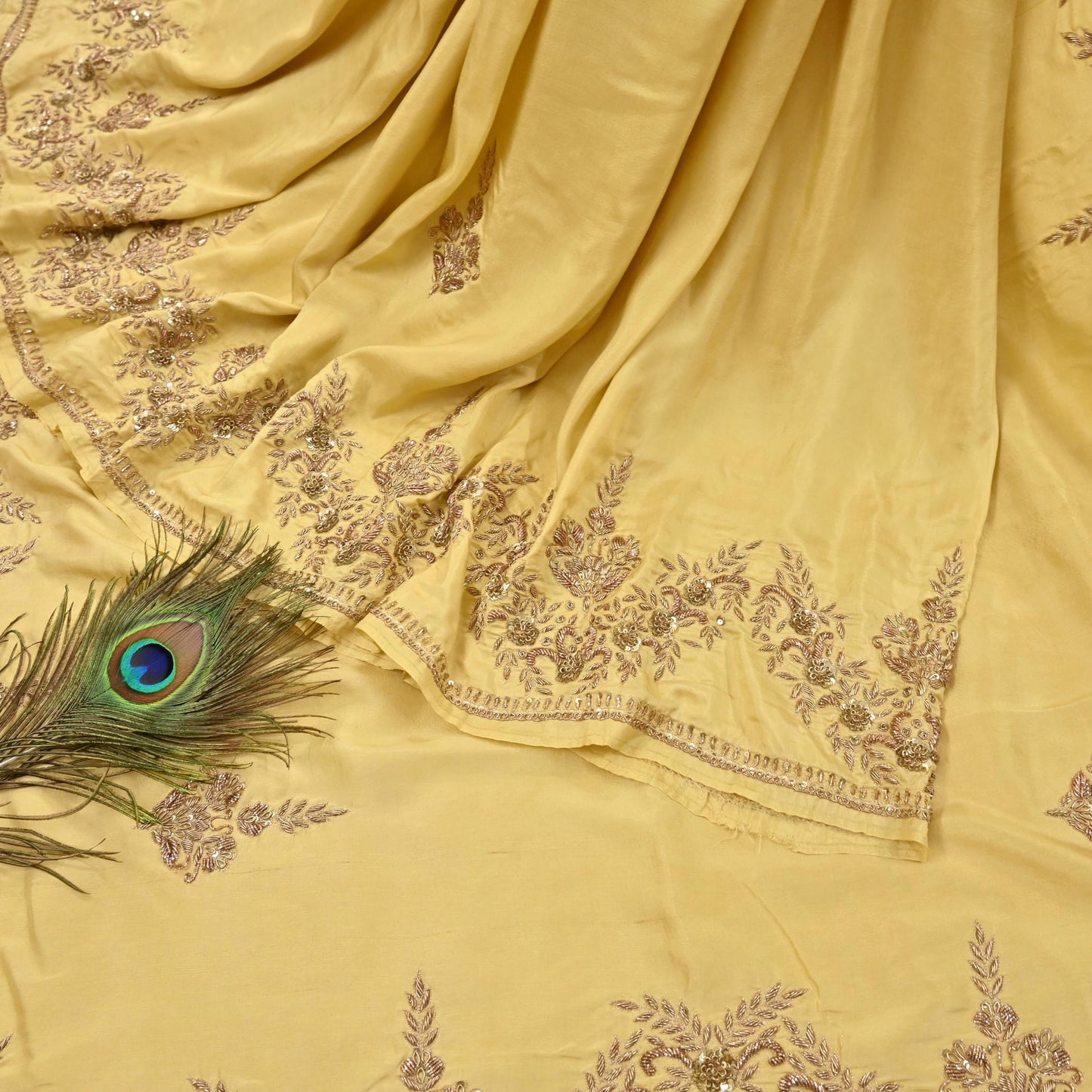 Rare Vintage Yellow Pure Silk Saree Zardozi Hand Embroidered Designer Sabyasachi Sari 5.5 Yard Bollywood Party Wear