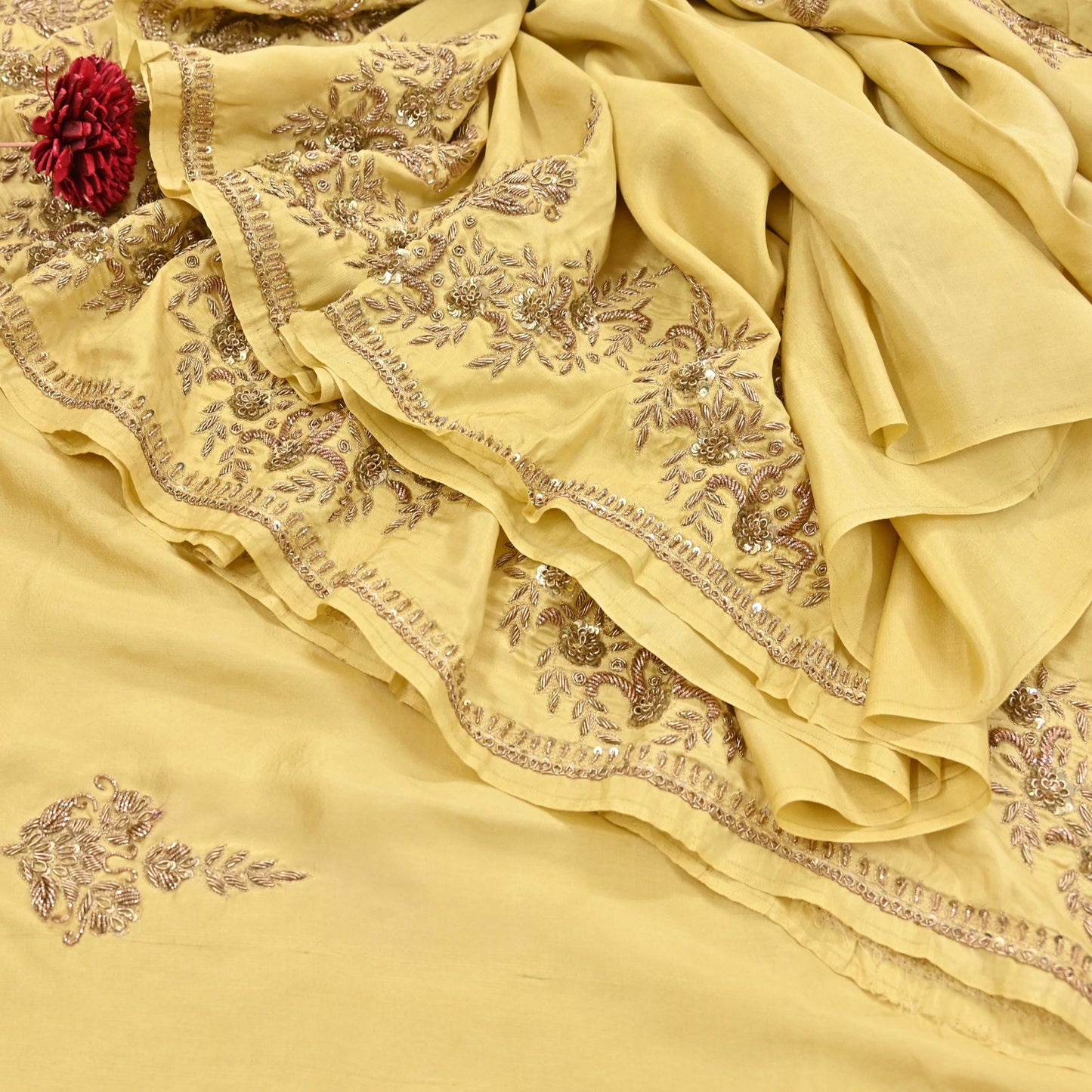 Rare Vintage Yellow Pure Silk Saree Zardozi Hand Embroidered Designer Sabyasachi Sari 5.5 Yard Bollywood Party Wear