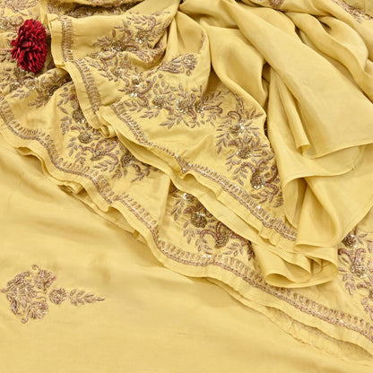 Rare Vintage Yellow Pure Silk Saree Zardozi Hand Embroidered Designer Sabyasachi Sari 5.5 Yard Bollywood Party Wear