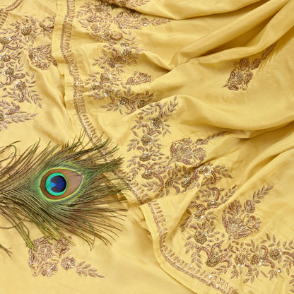 Rare Vintage Yellow Pure Silk Saree Zardozi Hand Embroidered Designer Sabyasachi Sari 5.5 Yard Bollywood Party Wear